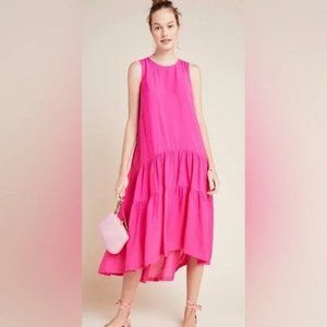 NWOT Anthropologie Maeve Marlene Tiered Midi Dress in Hot Pink size XLP